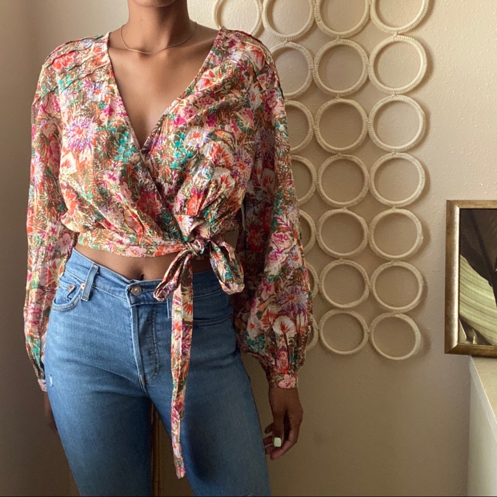 NWT Free People Wrap Tie Longsleeve Floral Shirt